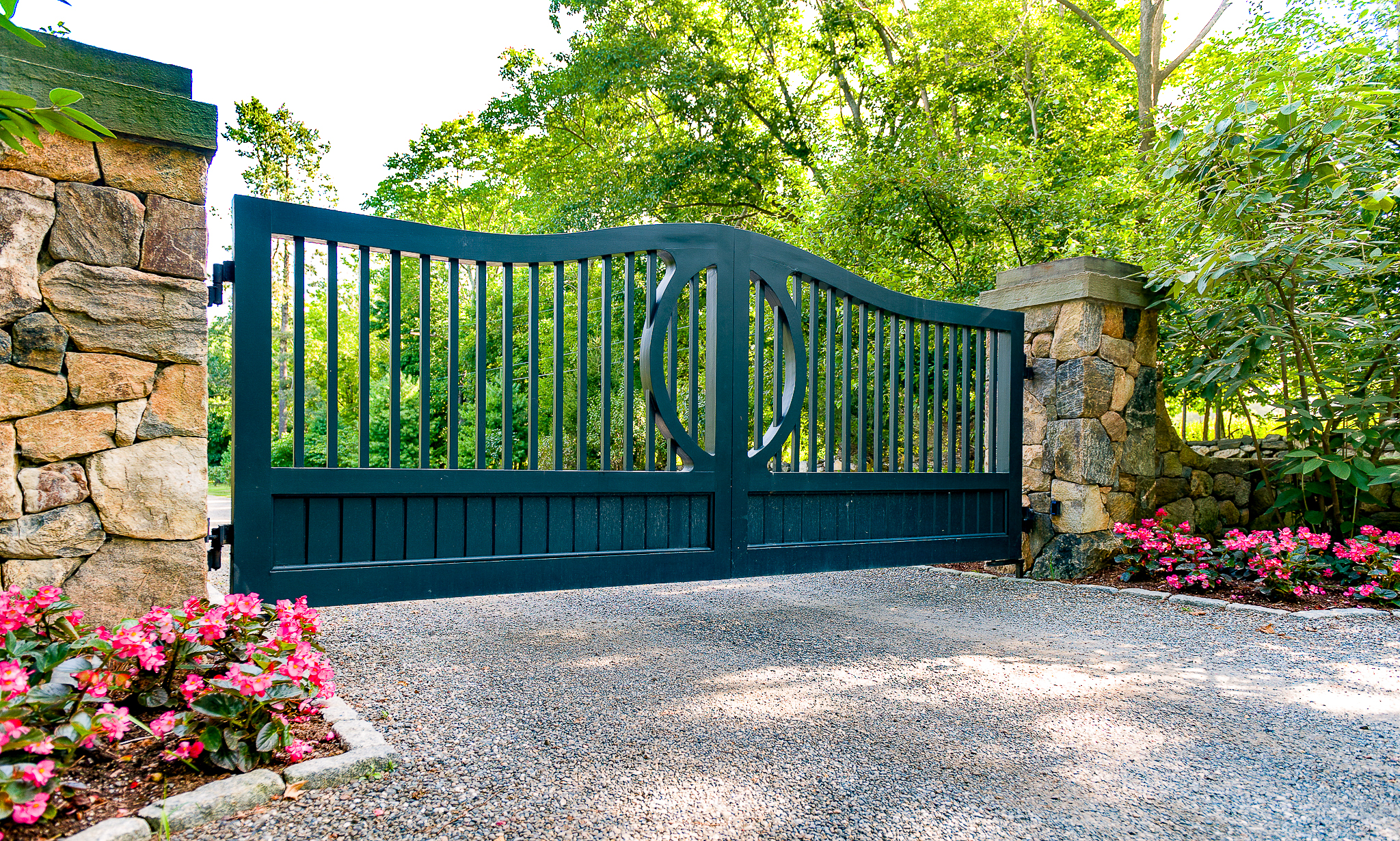Green wood driveway gate